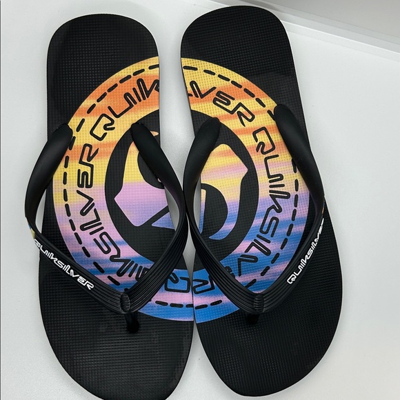 Quiksilver Other - Quiksilver Men's Black and Multicolor Flip Flops Size 10